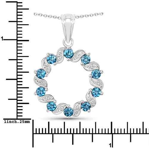 1.50 Carat Genuine London Blue Topaz and White Topaz .925 Sterling Silver Pendant  DestGlow