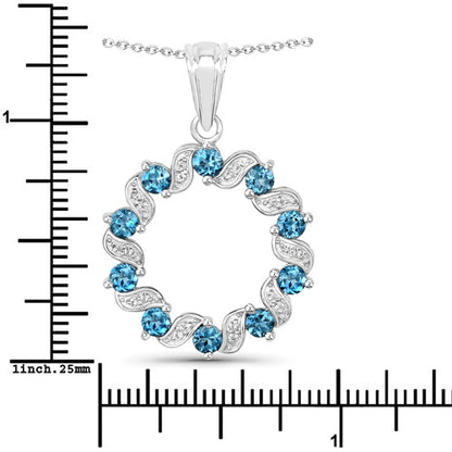 1.50 Carat Genuine London Blue Topaz and White Topaz .925 Sterling Silver Pendant  DestGlow