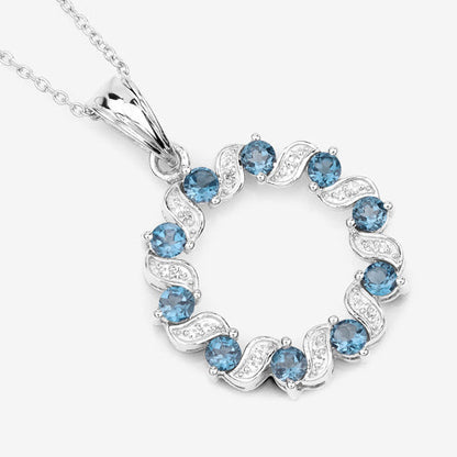 1.50 Carat Genuine London Blue Topaz and White Topaz .925 Sterling Silver Pendant  DestGlow