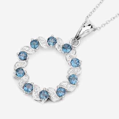 1.50 Carat Genuine London Blue Topaz and White Topaz .925 Sterling Silver Pendant  DestGlow