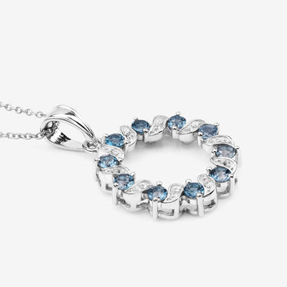 1.50 Carat Genuine London Blue Topaz and White Topaz .925 Sterling Silver Pendant  DestGlow