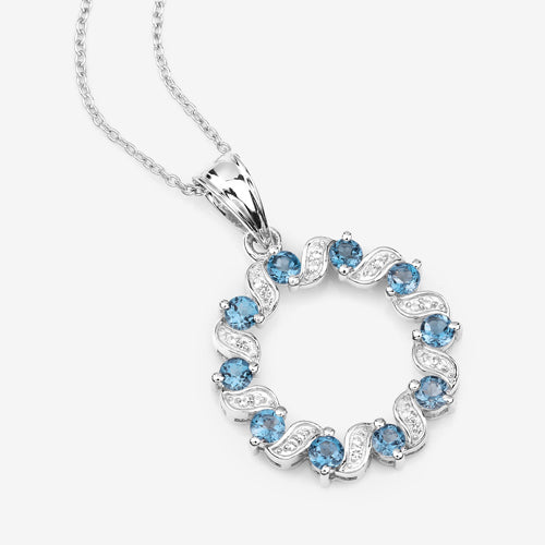 1.50 Carat Genuine London Blue Topaz and White Topaz .925 Sterling Silver Pendant  DestGlow