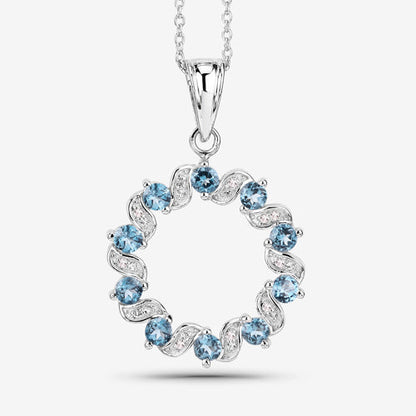 1.50 Carat Genuine London Blue Topaz and White Topaz .925 Sterling Silver Pendant  DestGlow