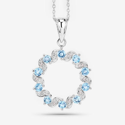 1.30 Carat Genuine Swiss Blue Topaz and White Topaz .925 Sterling Silver Pendant