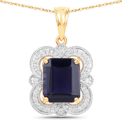 4.07 Carat Genuine Iolite and White Diamond 14K Yellow Gold Pendant by Bids.com