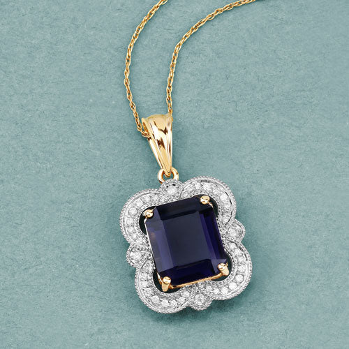 4.07 Carat Genuine Iolite and White Diamond 14K Yellow Gold Pendant by Bids.com
