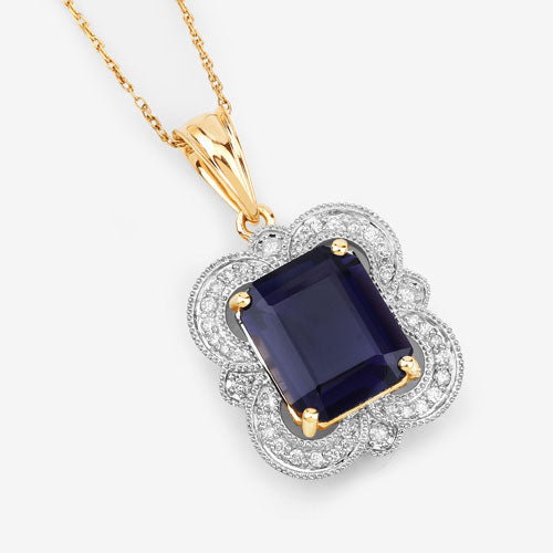 4.07 Carat Genuine Iolite and White Diamond 14K Yellow Gold Pendant by Bids.com