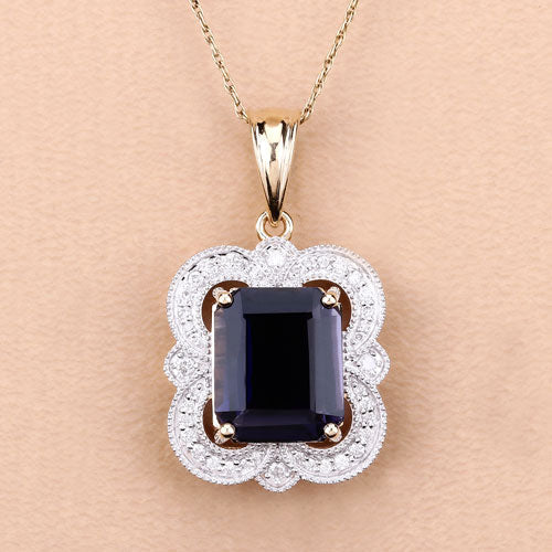 4.07 Carat Genuine Iolite and White Diamond 14K Yellow Gold Pendant by Bids.com
