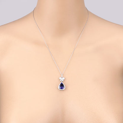 5.54 Carat Genuine Tanzanite and White Diamond 18K White Gold Pendant by Bids.com