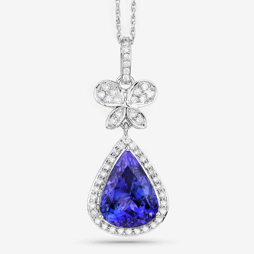 5.54 Carat Genuine Tanzanite and White Diamond 18K White Gold Pendant by Bids.com