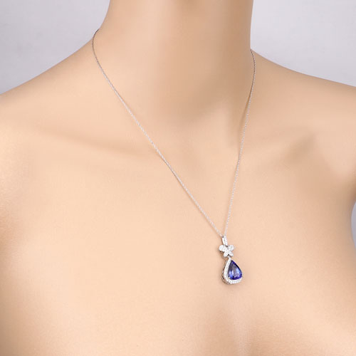 5.54 Carat Genuine Tanzanite and White Diamond 18K White Gold Pendant by Bids.com