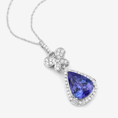 5.54 Carat Genuine Tanzanite and White Diamond 18K White Gold Pendant by Bids.com