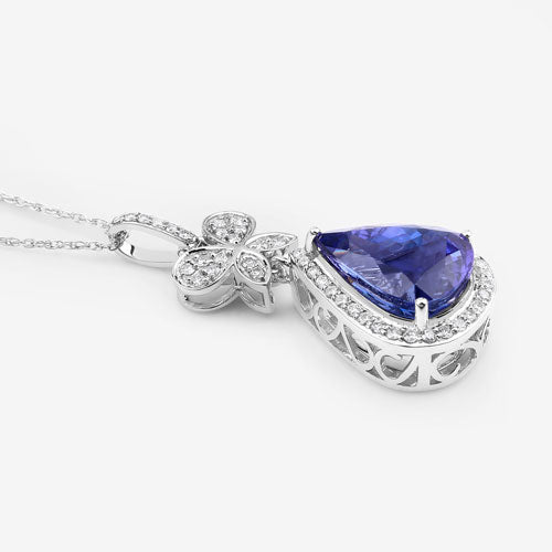 5.54 Carat Genuine Tanzanite and White Diamond 18K White Gold Pendant by Bids.com