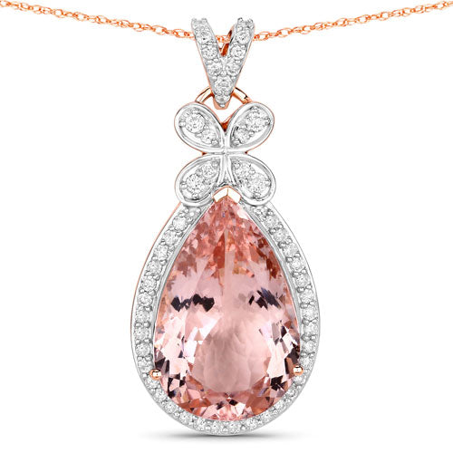 8.14 Carat Genuine Morganite and White Diamond 14K Rose Gold Pendant by Bids.com