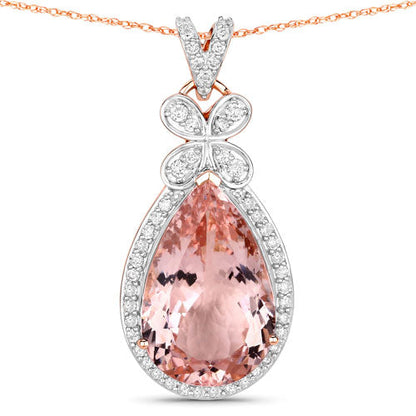 8.14 Carat Genuine Morganite and White Diamond 14K Rose Gold Pendant by Bids.com