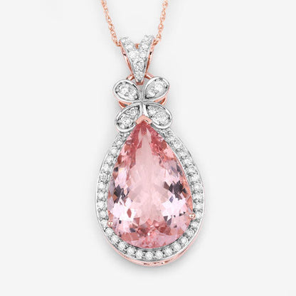8.14 Carat Genuine Morganite and White Diamond 14K Rose Gold Pendant by Bids.com