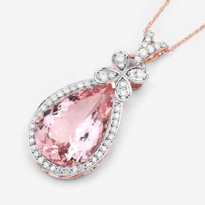 8.14 Carat Genuine Morganite and White Diamond 14K Rose Gold Pendant by Bids.com