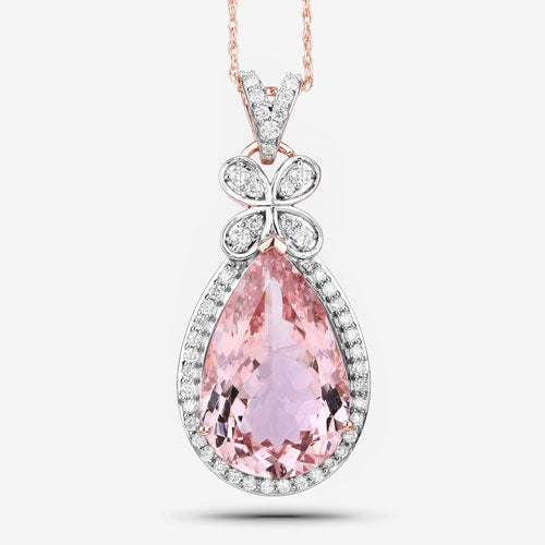8.14 Carat Genuine Morganite and White Diamond 14K Rose Gold Pendant by Bids.com