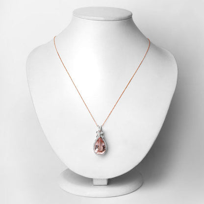 8.14 Carat Genuine Morganite and White Diamond 14K Rose Gold Pendant by Bids.com