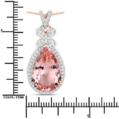 8.14 Carat Genuine Morganite and White Diamond 14K Rose Gold Pendant by Bids.com