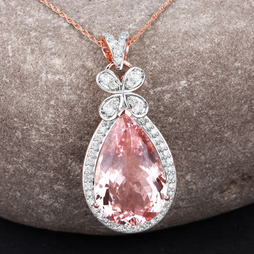 8.14 Carat Genuine Morganite and White Diamond 14K Rose Gold Pendant by Bids.com
