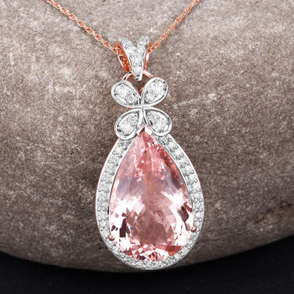 8.14 Carat Genuine Morganite and White Diamond 14K Rose Gold Pendant by Bids.com