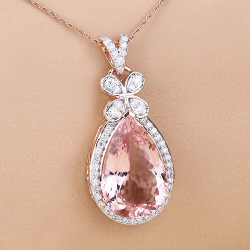 8.14 Carat Genuine Morganite and White Diamond 14K Rose Gold Pendant by Bids.com