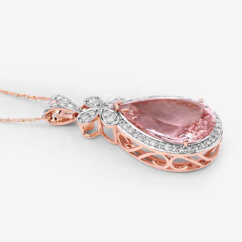 8.14 Carat Genuine Morganite and White Diamond 14K Rose Gold Pendant by Bids.com