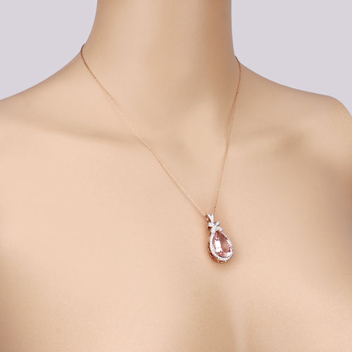 8.14 Carat Genuine Morganite and White Diamond 14K Rose Gold Pendant by Bids.com