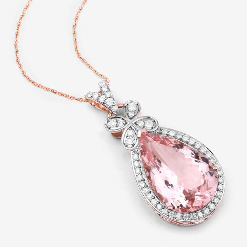 8.14 Carat Genuine Morganite and White Diamond 14K Rose Gold Pendant by Bids.com