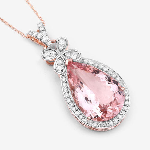 8.14 Carat Genuine Morganite and White Diamond 14K Rose Gold Pendant by Bids.com