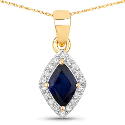 0.92 Carat Genuine Blue Sapphire and White Diamond 14K Yellow Gold Pendant by Bids.com