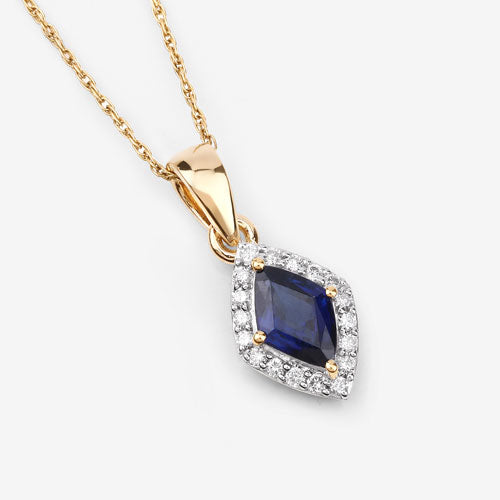 0.92 Carat Genuine Blue Sapphire and White Diamond 14K Yellow Gold Pendant by Bids.com