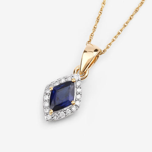0.92 Carat Genuine Blue Sapphire and White Diamond 14K Yellow Gold Pendant by Bids.com