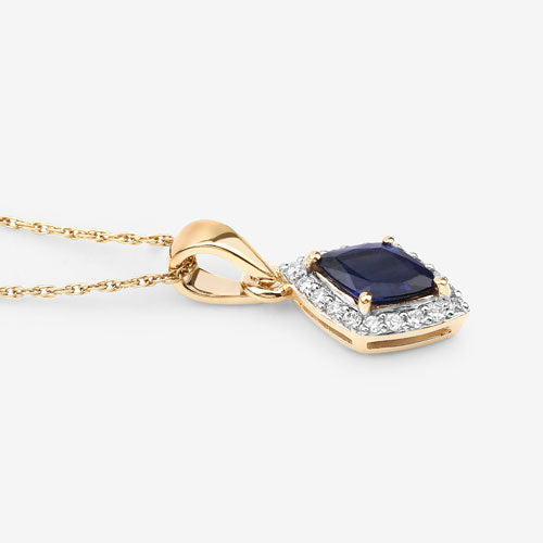 0.92 Carat Genuine Blue Sapphire and White Diamond 14K Yellow Gold Pendant by Bids.com