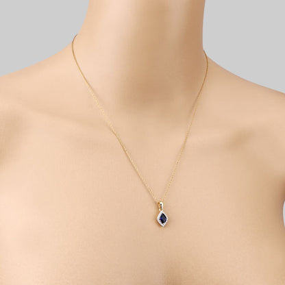0.92 Carat Genuine Blue Sapphire and White Diamond 14K Yellow Gold Pendant by Bids.com