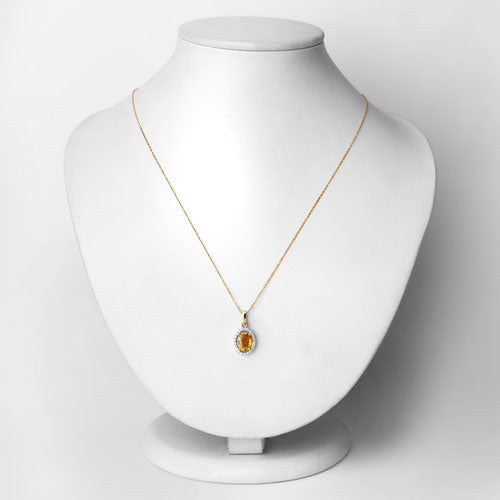 1.78 Carat Genuine Yellow Sapphire and White Diamond 14K Yellow Gold Pendant by Bids.com