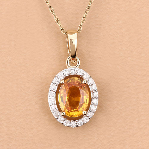 1.78 Carat Genuine Yellow Sapphire and White Diamond 14K Yellow Gold Pendant by Bids.com