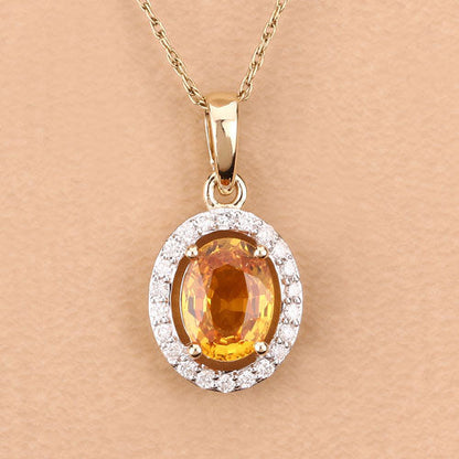 1.78 Carat Genuine Yellow Sapphire and White Diamond 14K Yellow Gold Pendant by Bids.com