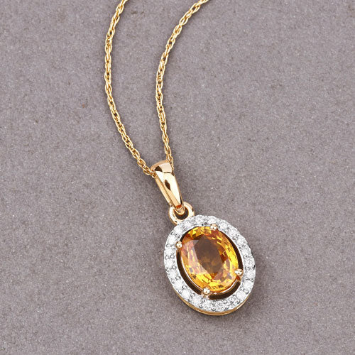 1.78 Carat Genuine Yellow Sapphire and White Diamond 14K Yellow Gold Pendant by Bids.com