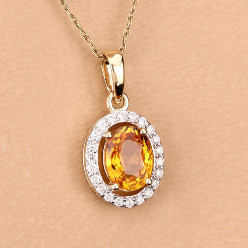 1.78 Carat Genuine Yellow Sapphire and White Diamond 14K Yellow Gold Pendant by Bids.com