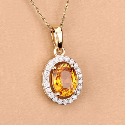 1.78 Carat Genuine Yellow Sapphire and White Diamond 14K Yellow Gold Pendant by Bids.com