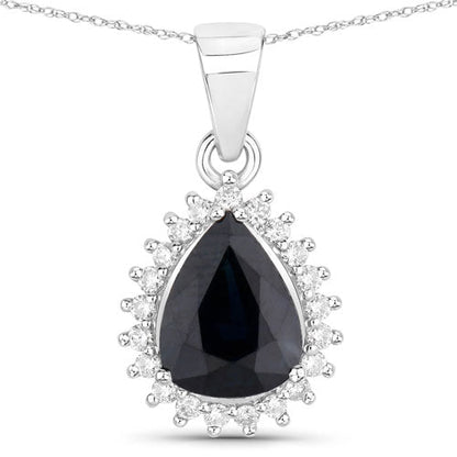 2.09 Carat Genuine Blue Sapphire and White Diamond 14K White Gold Pendant by Bids.com