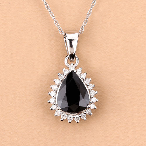 2.09 Carat Genuine Blue Sapphire and White Diamond 14K White Gold Pendant by Bids.com