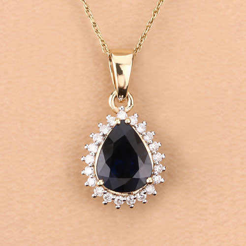2.09 Carat Genuine Blue Sapphire and White Diamond 14K Yellow Gold Pendant by Bids.com