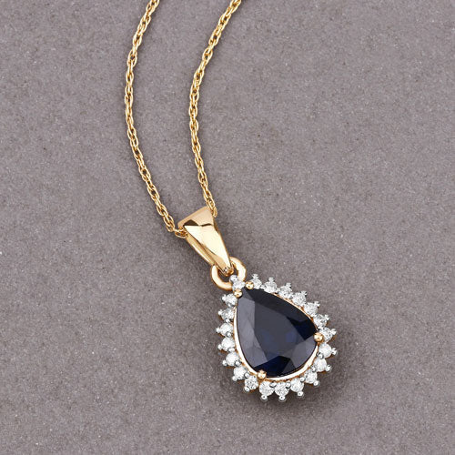 2.09 Carat Genuine Blue Sapphire and White Diamond 14K Yellow Gold Pendant by Bids.com