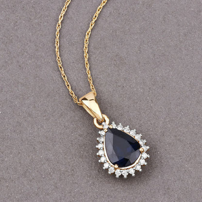 2.09 Carat Genuine Blue Sapphire and White Diamond 14K Yellow Gold Pendant by Bids.com