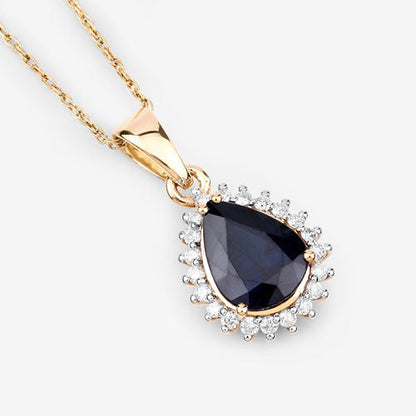 2.09 Carat Genuine Blue Sapphire and White Diamond 14K Yellow Gold Pendant by Bids.com