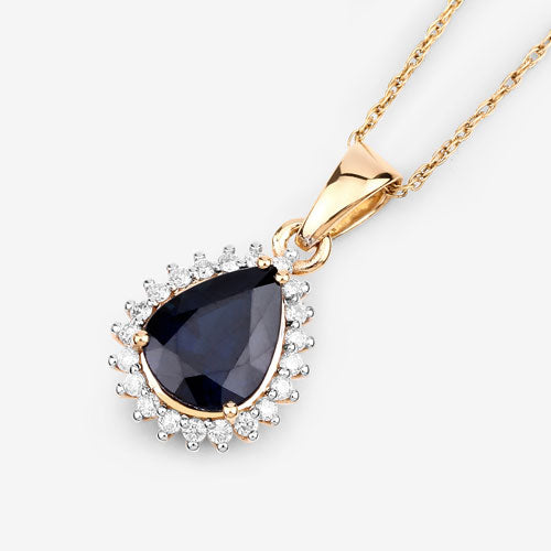 2.09 Carat Genuine Blue Sapphire and White Diamond 14K Yellow Gold Pendant by Bids.com