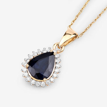 2.09 Carat Genuine Blue Sapphire and White Diamond 14K Yellow Gold Pendant by Bids.com
